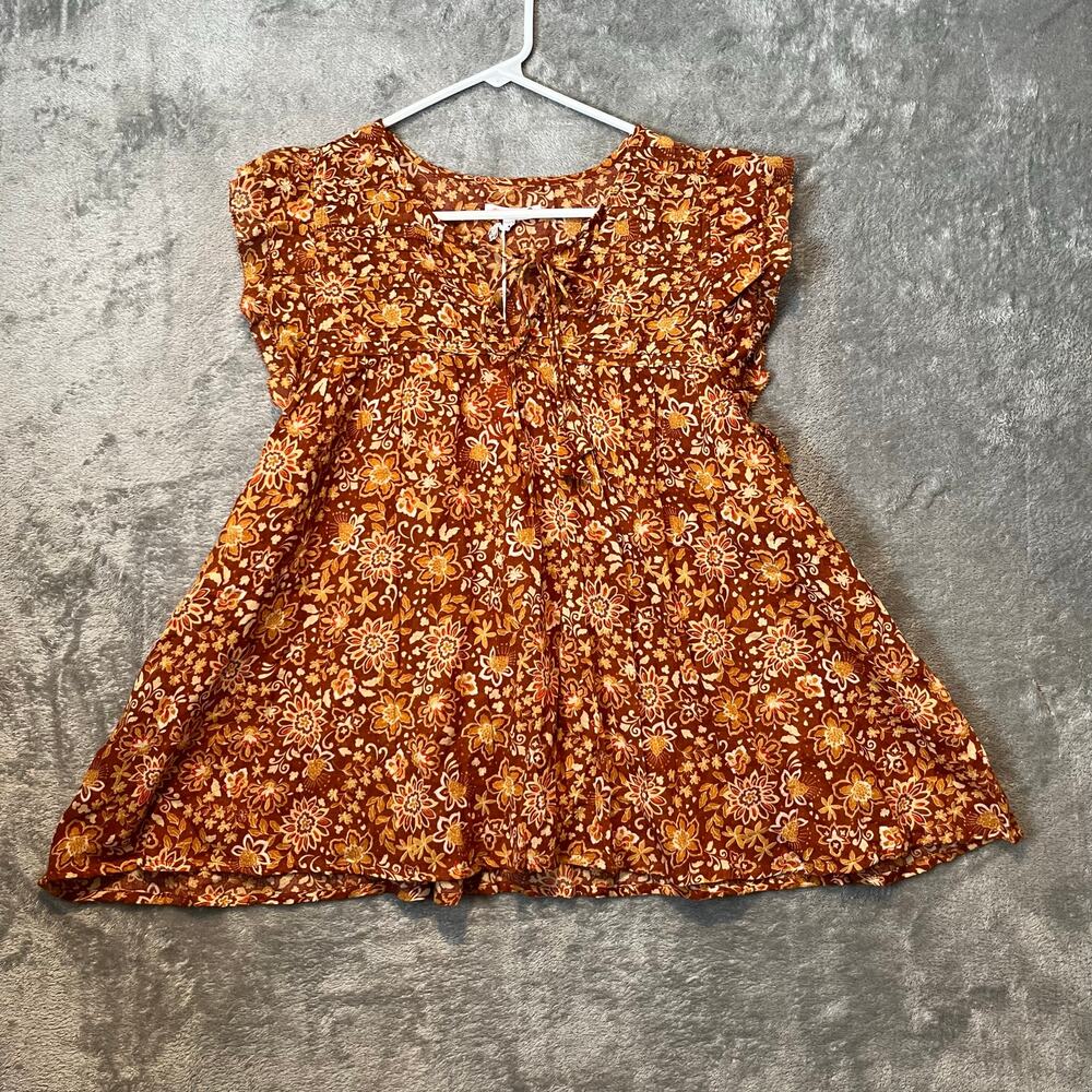 Sundry Floral Button Down Shirt - Orange and Yellow